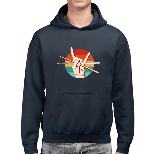 Funny Gift for Drummers Hand Holding Drum Sticks Design for Drum Players Black and Muticolor Unisex Hoodie