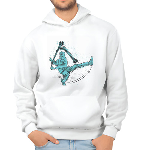 Gift for Kids Who Love Scooter Tricks for Boys and Girls White and Muticolor Unisex Hoodie