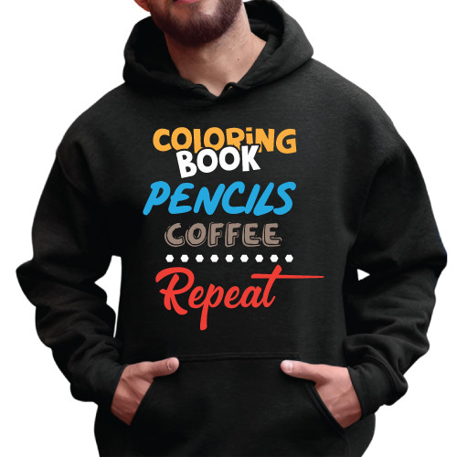 Gift Idea for Coffee Lovers Book Pencils Crayons Black and Muticolor Unisex Hoodie