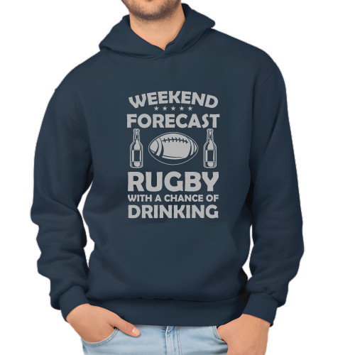 Gift Idea for Rugby Fans Weekend Forecast Drinking Design Navy and Muticolor Unisex Hoodie Gift Idea for Rugby Fans Weekend Forecast Drinking Design Navy and Muticolor Unisex Hoodie