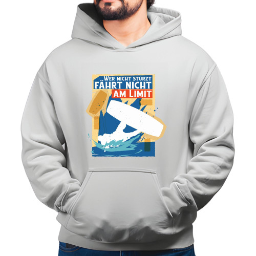 Kitesurfing Gift German Quote Drive To The Limit Gift for Kitesurfing Enthusiasts Gray and Muticolor Unisex Hoodie