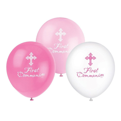 Unique Pink Radiant Cross Communion Latex Balloons, 8 Ct, 12", Multicolor