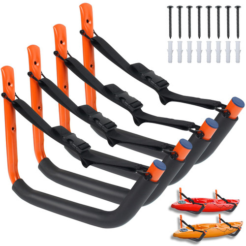 Kayak Storage Rack, Kayak Wall Mount for Garage, Kayak Storage Rack Wall Mount for Hanging Canoe Surfboard Snowboard Paddle Board Ladders Bikes- for Garage or Shed Outdoor Storage (4 Pack Orange) Kayak Storage Rack, Kayak Wall Mount for Garage, Kayak Storage Rack Wall Mount for Hanging Canoe Surfboard Snowboard Paddle Board Ladders Bikes- for Garage or Shed Outdoor Storage (4 Pack Orange)