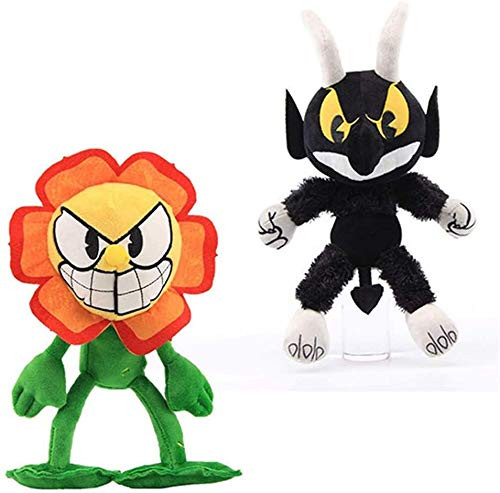 Tinuantec New Mecup and Brocup Plush Toy Cuphead Characters Cagney Carnantion and Devil Boss Soft Stuffed Animals Doll for Children Gifts 10 Inch (2 Pcs/Set)