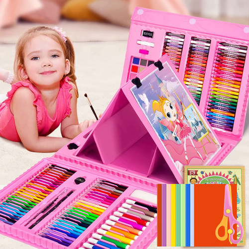 Art Supplies,208 Pack Art Set Drawing Kit for Girls Boys Artist, Deluxe Gift Art Box with Trifold Easel,Includes Oil Pastels, Crayons, Colored Pencils, Coloring Book, Scissors, Origami Paper 40 Sheets
