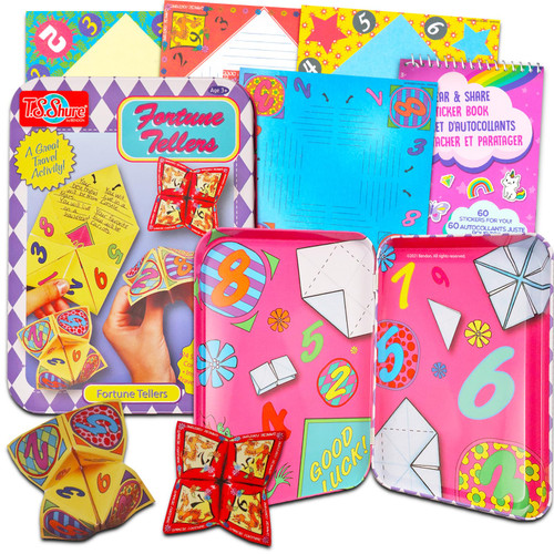 Origami Fortune Teller Kit for Kids - Paper Craft Bundle with Fortune Teller Paper for Boys and Girls in Travel Tin Plus Stickers | Cootie Catcher Fortune Tellers