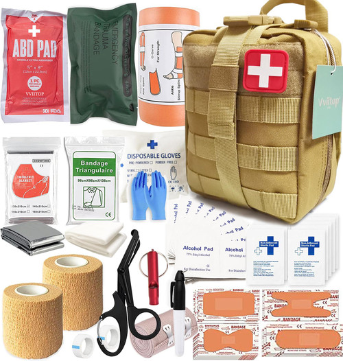 IFAK Kit, Trauma Kit Military Medical First Aid Kits with Tourniquet, Emergency Survival Bug Out Bag for Camping Gear Supplies Hiking (Tan)