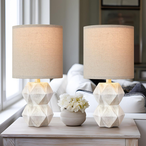 PORTRES 15.5" Farmhouse Small Table Lamp Set of 2 for Living Room Retro Bedside Lamps for Bedroom Rustic Nightstand Lamp Washed White PORTRES 15.5" Farmhouse Small Table Lamp Set of 2 for Living Room Retro Bedside Lamps for Bedroom Rustic Nightstand Lamp Washed White