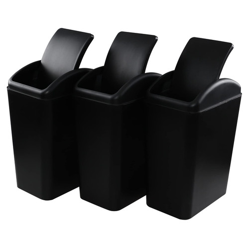 Fiazony 3-Pack Plastic Swing Lid Trash Can, 4.5 Gallon Garbage Can with Swing-top Lid, Black