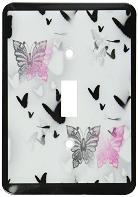 3dRose LLC lsp_109478_1 Gray N Pink Butterflies with Black Border Single Toggle Switch