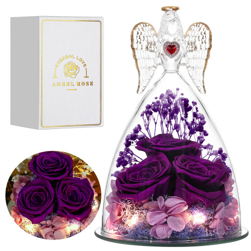 Tiaronics Valentines Day Rose Gifts for Women, Large Angel Figurines with Real Roses, Preserved Real Flower Rose for Her, Angel Roses Gifts for Her, Mom, Girlfriend -Purple/Purple Tiaronics Valentines Day Rose Gifts for Women, Large Angel Figurines with Real Roses, Preserved Real Flower Rose for Her, Angel Roses Gifts for Her, Mom, Girlfriend -Purple/Purple