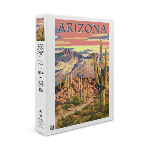 Arizona, Desert Cactus Trail Scene at Sunset (19x27 inches, Premium 500 Piece Jigsaw Puzzle for Adults and Family, Made in USA)