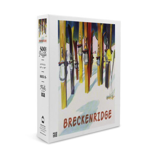 Breckenridge, Colorado, Colorful Skis (19x27 inches, Premium 500 Piece Jigsaw Puzzle for Adults and Family, Made in USA)