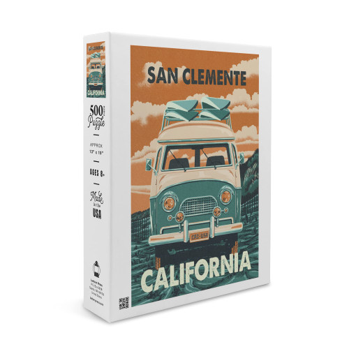 San Clemente, California, Camper Van, Letterpress (19x27 inches, Premium 500 Piece Jigsaw Puzzle for Adults and Family, Made in USA)