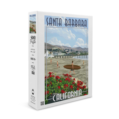 Santa Barbara, California, Beach and Pier Scene (19x27 inches, Premium 500 Piece Jigsaw Puzzle for Adults and Family, Made in USA)
