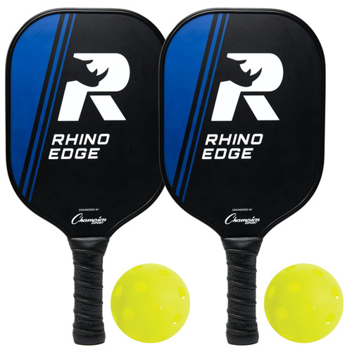 Champion Sports Wooden Pickleball Paddle Set: Rhino Edge Wood Pickleball Paddle - Indoor/Outdoor Pickle Ball Paddles - Red/Black & Yellow/Black Rackets with Two Pickleballs