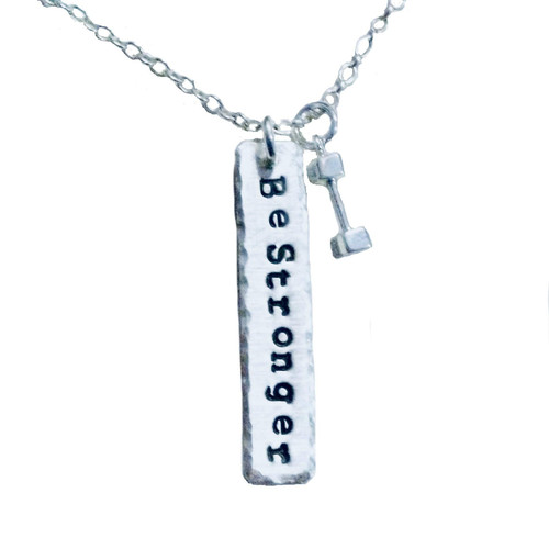 Personalized Dumbbell Fitness Hand Stamped Sterling Silver Charm Necklace Personalized Dumbbell Fitness Hand Stamped Sterling Silver Charm Necklace