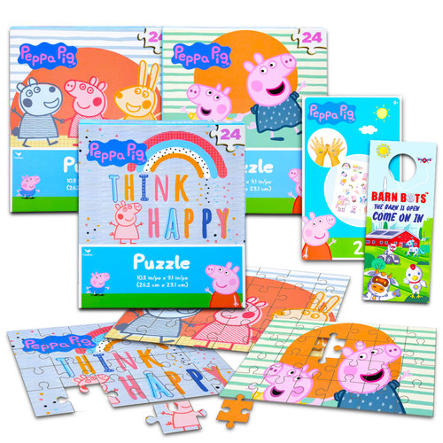 Peppa Pig Jigsaw Puzzle Assortment for Boys, Girls - Bundle with 3 Peppa Pig 24 Piece Puzzles Plus Peppa Pig Stickers (Peppa Pig Activity Set)