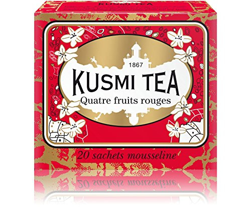 Kusmi Tea Four Red Fruits Black Tea - Raspberries, Strawberries, Redcurrants, and Cherry Infusion Feel Relaxed and Pleasure Perfect for Afternoon Tea (20 Muslin Tea Bags 20 Servings) Kusmi Tea Four Red Fruits Black Tea - Raspberries, Strawberries, Redcurrants, and Cherry Infusion Feel Relaxed and Pleasure Perfect for Afternoon Tea (20 Muslin Tea Bags 20 Servings)