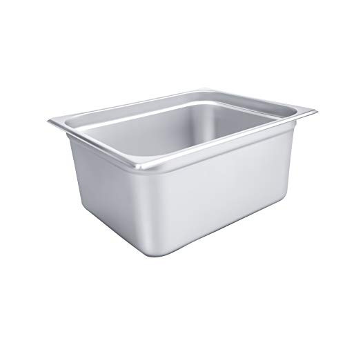 6" Deep Steam Table Pan Half Size, 10 Quart Stainless Steel Anti-Jam Standard Weight Hotel GN Food Pans - NSF (12.8"L x 10.43"W)