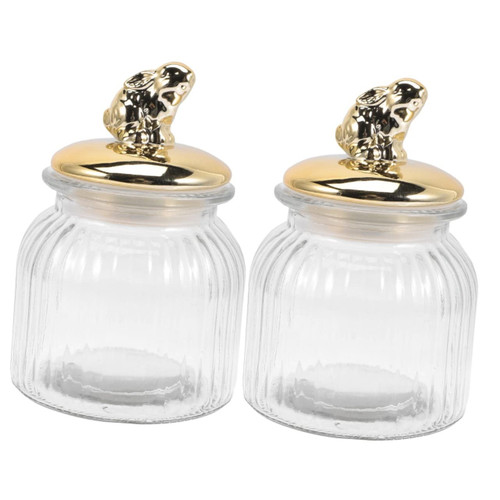 Veemoon 2pcs Rabbit Ear Glass Jar Glass Tea Canister Glass Rabbit Candy Jar Snack Jars Jar Containers with Lids Glass Canister with Lid Candy Container Biscuit Box Alloy Ceramics