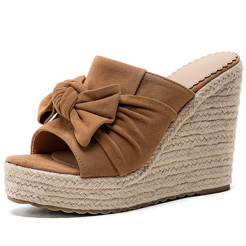 ZBYY Women's Platform Espadrille Wedge Slide Sandals Bow Knot Open Toe Slip on Summer Slides Beach Sandals for Women