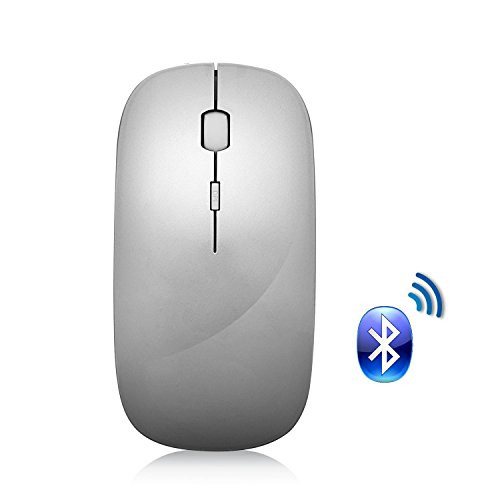 Bluetooth Mouse, Attoe Portable Ultra Thin Noiseless Bluetooth Wireless Rechargeable Optical Mouse with Adjustable DPI for PC Laptop Tablet Notebook (Silver)