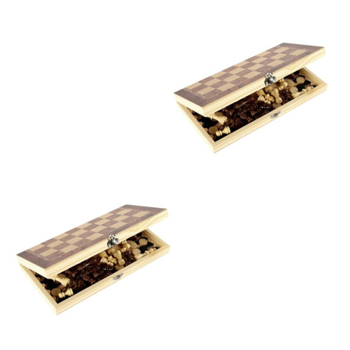 ERINGOGO 2 Sets Three in One Chess Backgammon Chess Game 3 in 1 Wood Chess Board Checkers Educational Toy Three-in-one Chess Board Wooden Fold Travel