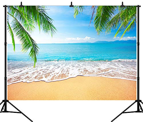 DePhoto 7X5FT(210X150CM) Hawaii Summer Beach Palm Tree Seamless Vinyl Photography Backdrop Photo Background Studio Prop PGT379A