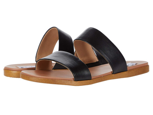 Steve Madden Women's Dual Flat Sandal, Black Leather, 8.5
