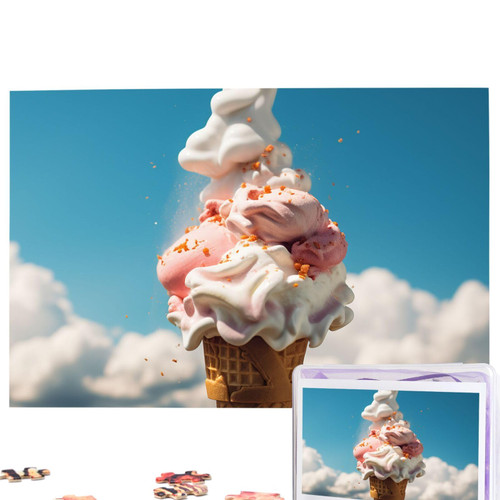 GFLFMXZW Puzzles 1000 Pieces Personalized Jigsaw Puzzles Cloudy Ice Cream Photo Puzzle Challenging Picture Puzzle for Adults Personaliz Jigsaw with Storage Bag (29.5" x 19.7")
