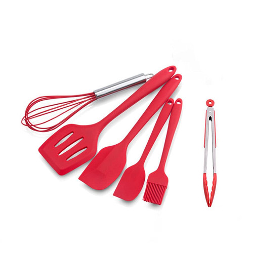 Mini Whisks 6Pcs Silicone Cooking Utensil Set Kitchen Silicone Cooking Utensils Set with Heavy Duty Non-stick Tongs Spatulas Whisk Clip Brush and Small Spatulas Whisks for Cooking