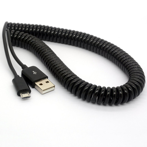 3M/9Ft Coiled USB to Micro USB Cable Spring Spiral USB 2.0 Male to Micro B Male Connector Data Synchronize and Charging Data Extension Cord