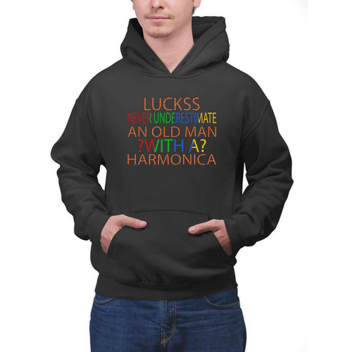 Funny Harmonica Dad Sweat, Ideal Father's Day Gift for Father - Navy Harmonica Player Multi Size Black Pullover Hoodie