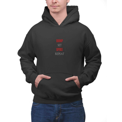 Volleyball Enthusiast's Gift, a Present for a Niece - Bump Set Spike Repeat Quote on Blue Purple & Multi Size Black Pullover Hoodie