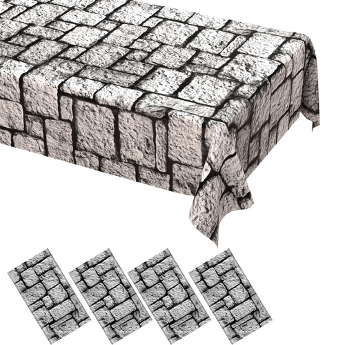 WNINK 4 Pack Stone Wall Tablecloths, Medieval Brick Stone Table Table Cover Decoration Plastic Tablecloth Stone Brick Tablecovers for Birthday Party Supplies Medieval Castle Knight Themed