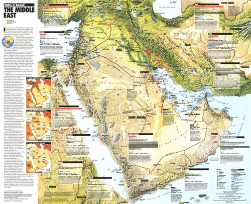 National Geographic: Middle East, States in Turmoil 1991 - Historic Wall Map Series - 24.75 x 20 inches - Laminated