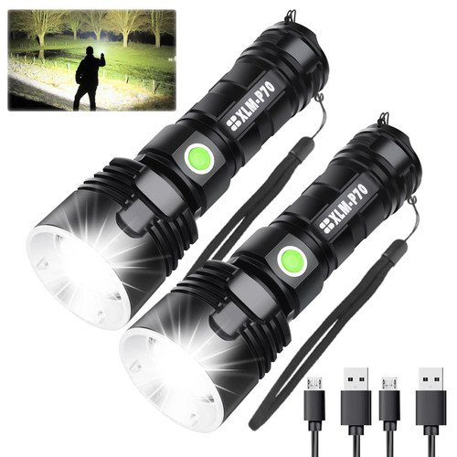 AXRUNZE Rechargeable Flashlights High Lumens, 100000 Lumen Super Bright LED Tactical Flashlight High Power Waterproof with 3 Modes for Flashlight Camping, Hunting and Emergencies 2 PCS AXRUNZE Rechargeable Flashlights High Lumens, 100000 Lumen Super Bright LED Tactical Flashlight High Power Waterproof with 3 Modes for Flashlight Camping, Hunting and Emergencies 2 PCS
