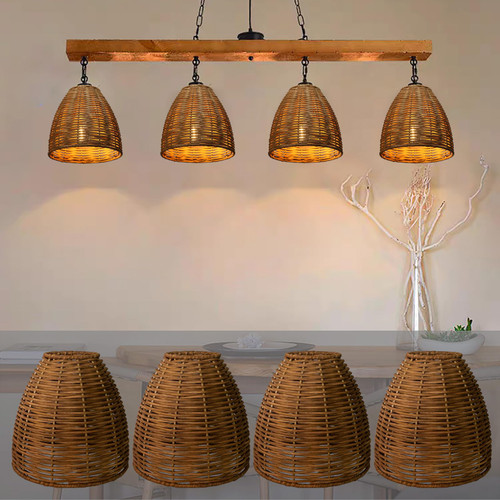 rattan lamp Shade Rattan 4-Pack Boho Small Lamp Shades Replacement,Natural Woven Lampshades for Table Lamps,Farmhouse Pendant Lamp Shade for Floor Lamps,Pendant Light, Chandelier,Wall Sconces
