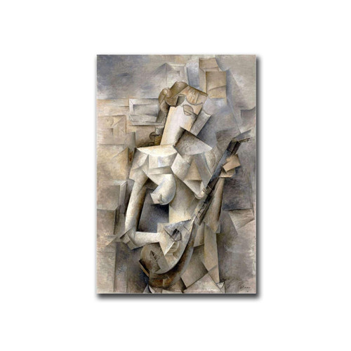 Canvas Posters and Prints Wall Art Pictures Pablo Picasso Girl With A Mandolin (1910) Canvas Wall Art Picasso Art Print Reproduction Canvas Art Home Wall Decoration for Bedroom Kitchen and Office 16x24inch wood Frame