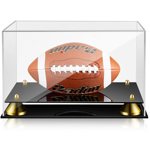 Football Display Case Holder, Clear Acrylic Football Case UV Protection Football Holders for Display with Base for Sport Lover Signed Football Logo Displaying