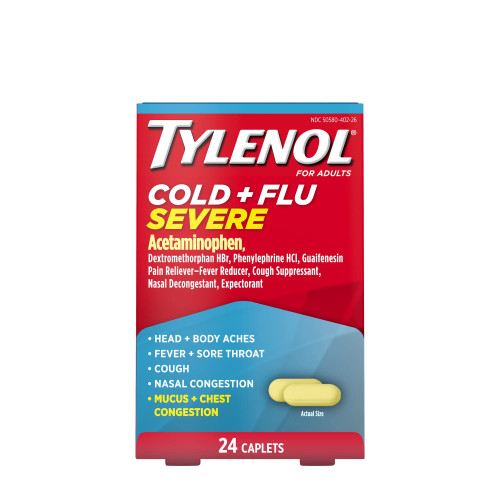 Tylenol Cold + Flu Severe Medicine Caplets for Cold & Flu Symptom Relief, Fever Reducer, Pain Reliever, Cough Suppressant, Nasal Decongestant & Expectorant, 24 ct. ( Pack of 6)