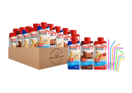 Premier Protein Shake Sampler Flavors (Vanilla, Strawberry and Chocolate Premier Protein 30g High Protein. Immune Health 11 Fl Oz (Pack of 12)