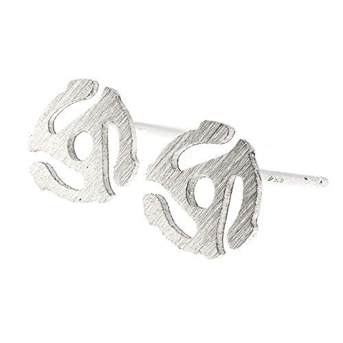 45 Record Adapter Spider Stud Earrings Sterling Silver Handmade in USA (S, Brushed Sterling Silver)