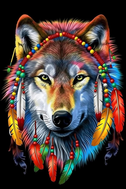 YEEWArt Diamond Painting Kits for Adults, Indian Colorful Wolf Dream Catcher Diamond Art Paintings Kits for Beginners, 5d Round Full Drill Diamond Painting Kits Gifts 20x24 inch