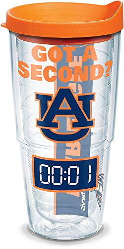 Tervis 1135777 Auburn Tigers Got A Second? Tumbler with Wrap and Orange Lid 24oz, Clear