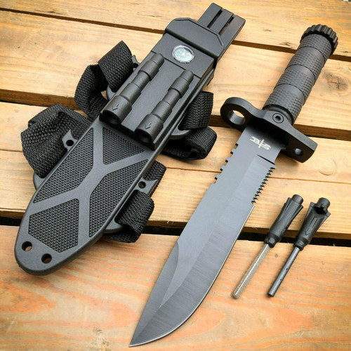 S.S. Fixed Knives 12.5'' Hunting Fixed Blade Army Survival Knife W Fire Starter C - Green by Survival Steel S.S. Fixed Knives 12.5'' Hunting Fixed Blade Army Survival Knife W Fire Starter C - Green by Survival Steel