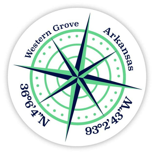 Western Grove Arkansas 2-Inch Vinyl Decal Sticker Latitude Longitude Compass Design