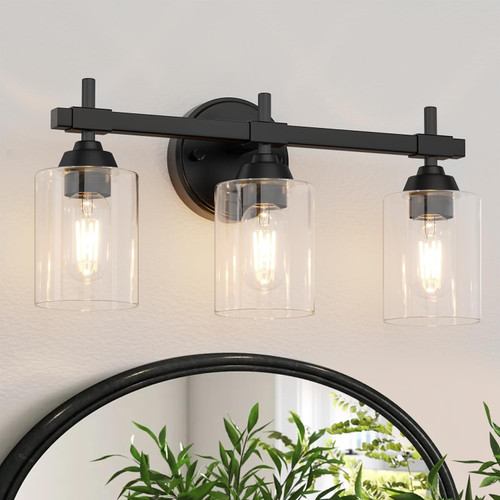 AXHODSME 3-Light Bathroom Vanity Light, Black Bathroom Light Fixtures Over Mirror, Sconces Wall Lighting with Clear Glass Shade, Modern Wall Lamp Vanity Lights for Bathroom Living Room AXHODSME 3-Light Bathroom Vanity Light, Black Bathroom Light Fixtures Over Mirror, Sconces Wall Lighting with Clear Glass Shade, Modern Wall Lamp Vanity Lights for Bathroom Living Room