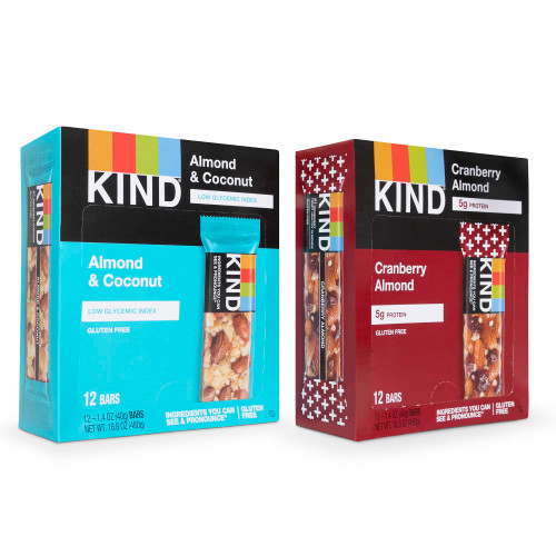 Kind Nut Bar, Variety Pack. Contains 1 Cranberry ?Almond, and 1 Almond & Coconut, Healthy Snacks, Gluten ?Free, Low Sugar, Ilios Packaging. [24 Bars]?